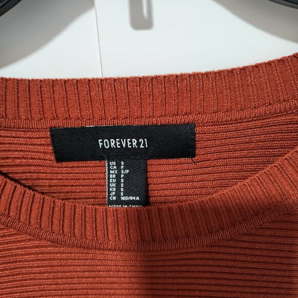 Forever 21 Rust Orange Long Sleeve Cropped Ribbed Pullover Sweater - Small - Picture 2 of 6